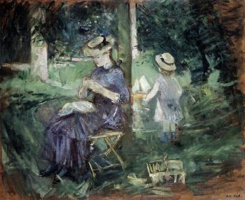 Berthe Morisot : Girl Sewing in a Garden